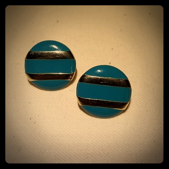 Turquoise and gold clip earrings - Picture 1 of 2